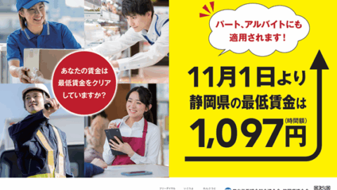 静岡県の最低賃金は1,097円